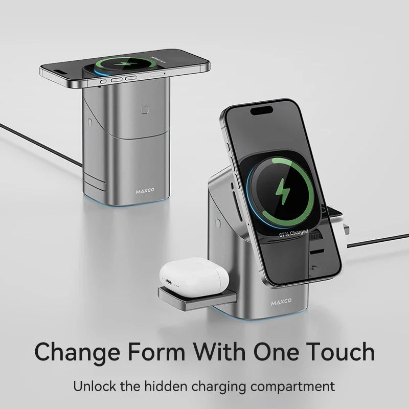 Qi2 Auto-Rotate Touch Magnetic 3 in 1 Wireless Charger Fast Charging 15W for Iphone 12/13/14/15/16, for Iwatch & Airpods