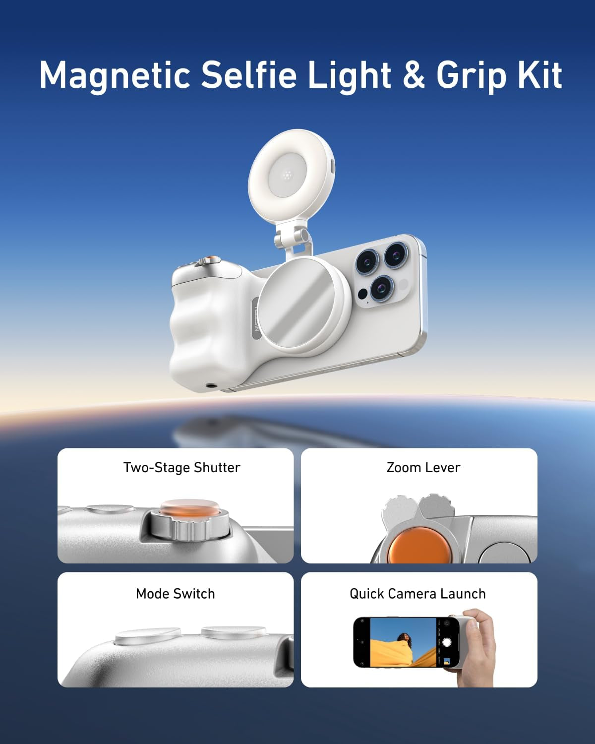 Magnetic Phone Camera Grip with C03 Magnetic Selfie Light Kit