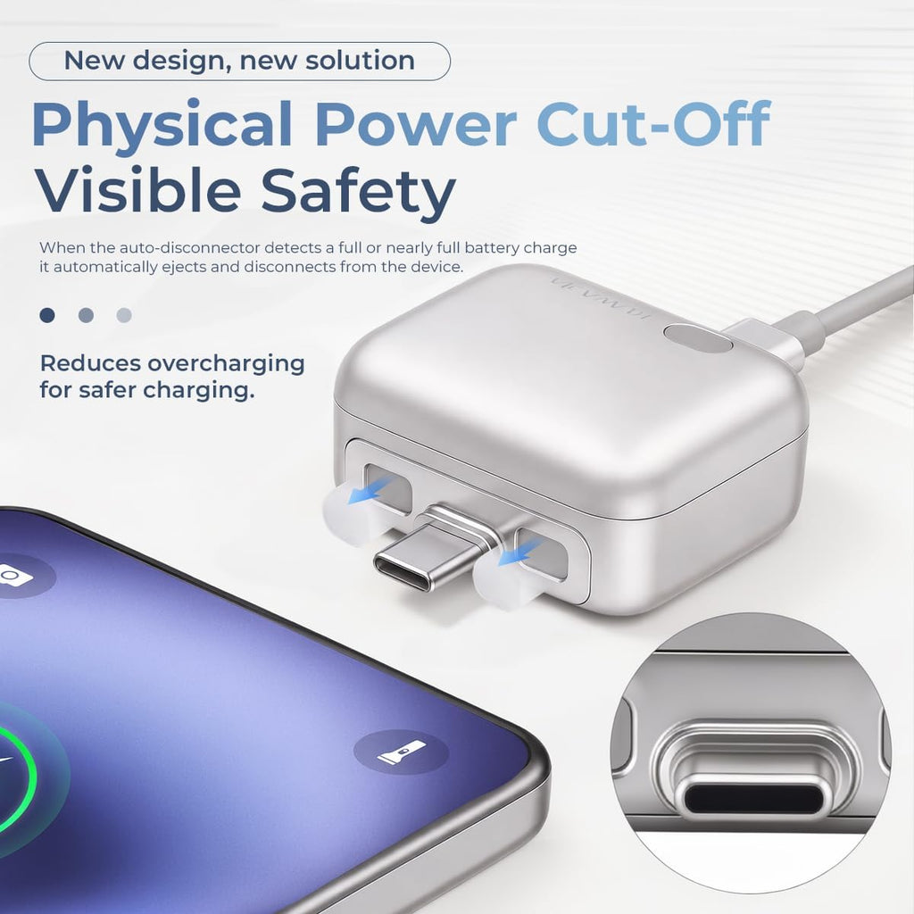 KUWAJIA 140W AI Smart Recognition Auto-Unplugger, Physical Disconnect Battery Guard, Auto-Eject on Full Charge, Fast Charging Adapter for Iphone, Android, Earphones