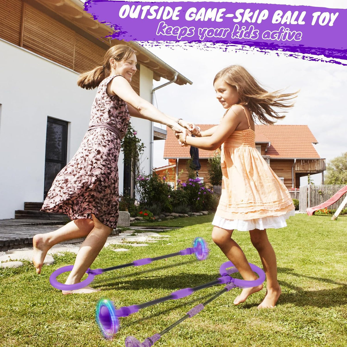 Ankle Skip Ball for Kids, Foldable Skip Ball Toy with Colorful Flash Wheel, outside Toys for Kids, Gift for Girls & Boys Age 5 6 7 8 9 10 Years Old