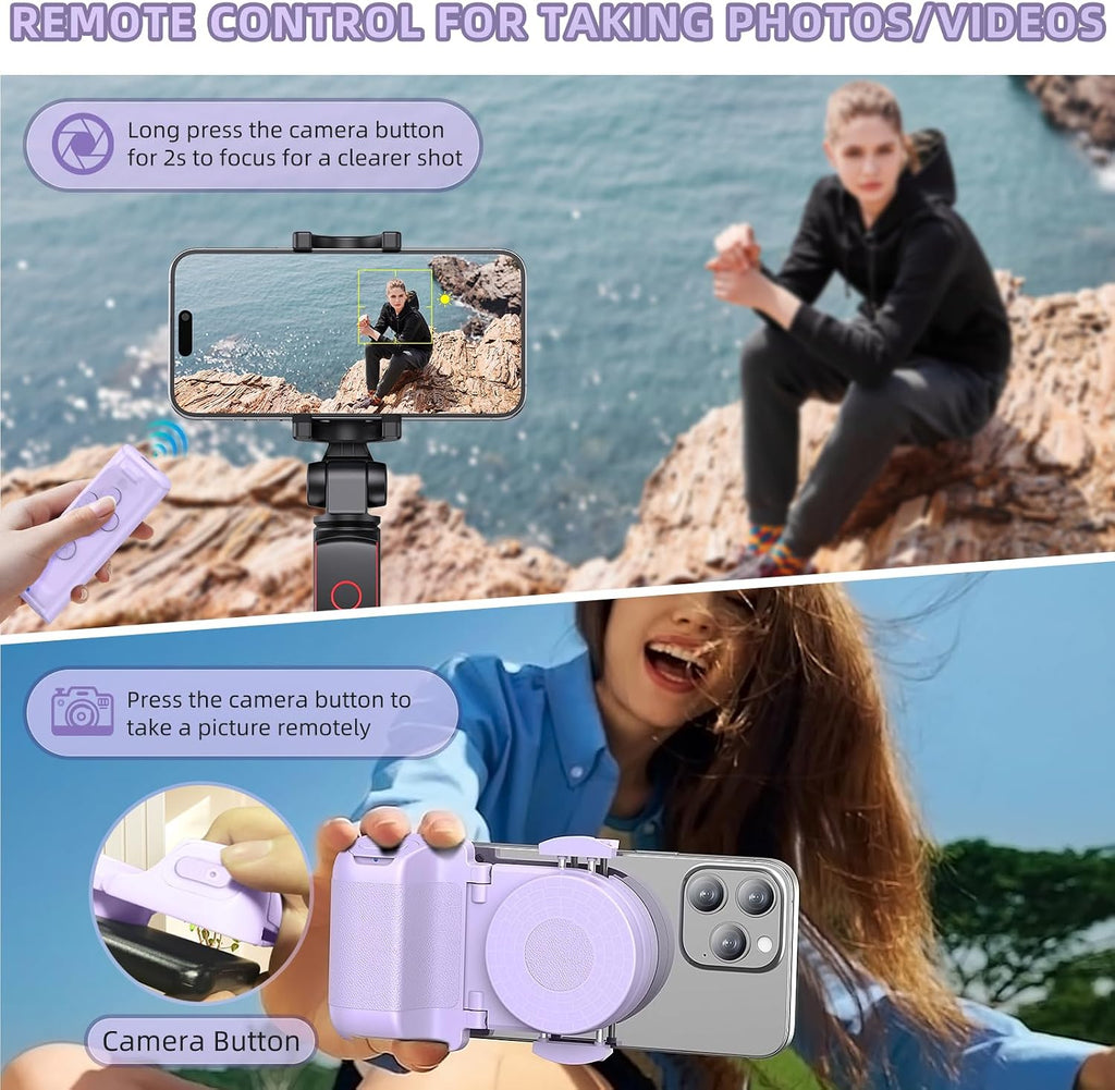 Remote Control Scrolling for Tiktok with Phone Stand,Page Turner for Kindle App E-Book,Bluetooth Camera Shutter Remote for Iphone, Android,Ios,Ipad,Tablet (Purple)