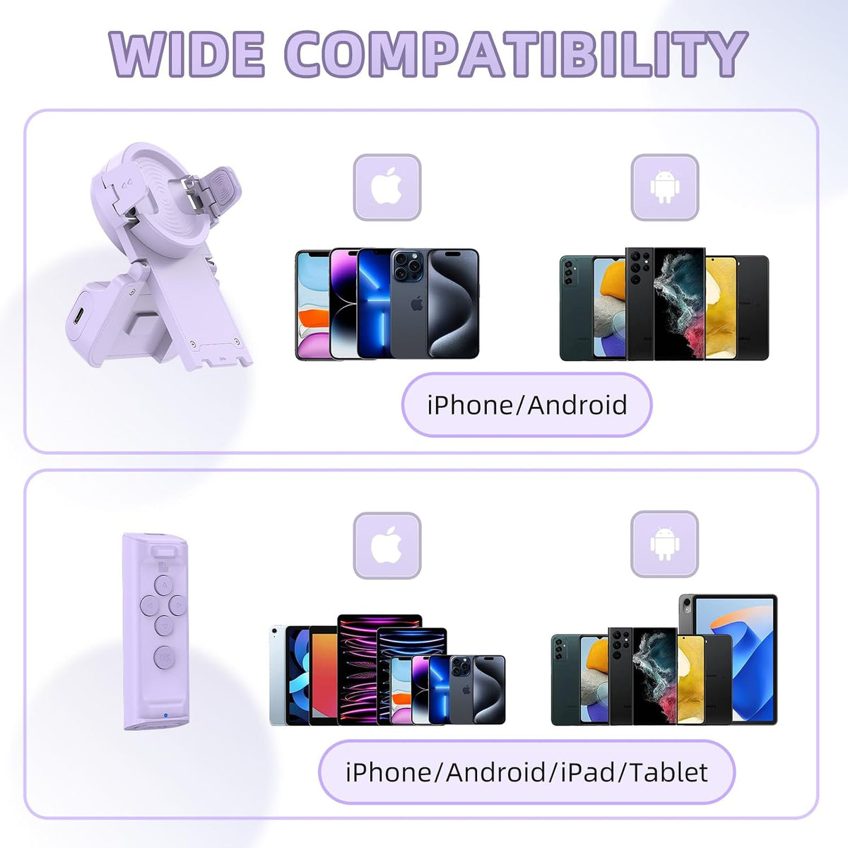 Remote Control Scrolling for Tiktok with Phone Stand,Page Turner for Kindle App E-Book,Bluetooth Camera Shutter Remote for Iphone, Android,Ios,Ipad,Tablet (Purple)