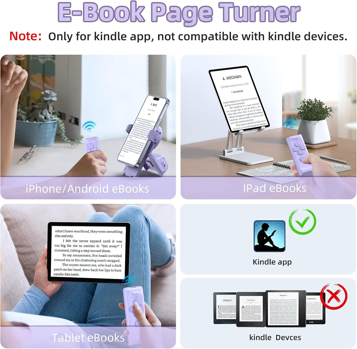 Remote Control Scrolling for Tiktok with Phone Stand,Page Turner for Kindle App E-Book,Bluetooth Camera Shutter Remote for Iphone, Android,Ios,Ipad,Tablet (Purple)
